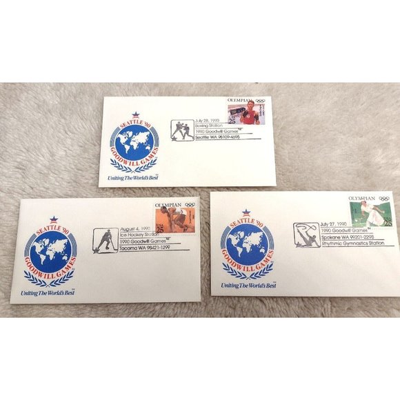 Goodwill Games 1990 Seattle Washington Set of 3 Stamps & Envelopes Unused - Picture 1 of 4